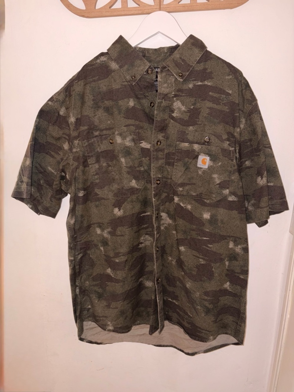 Carhartt Men’s Rugged Flex Green Camo Short Sleeve Button-Down Work Shirt